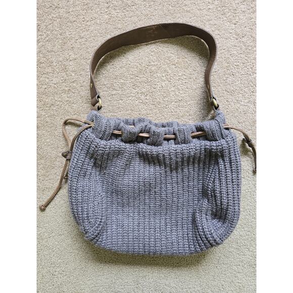 Ugg Australia Gray Sweater Knit Wool Blend Drawstring Shoulder Bucket Bag - Picture 3 of 10